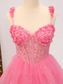 A-line Straps Cascading Ruffles Sweep Train Tulle Corset Dress