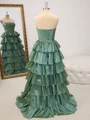A-line Straight Cascading Ruffles Floor-Length Taffeta Dress