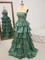 A-line Straight Cascading Ruffles Floor-Length Taffeta Dress