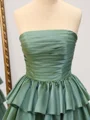 A-line Straight Cascading Ruffles Floor-Length Taffeta Dress