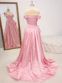 A-line Off-the-Shoulder Ruffles Sweep Train Silk Like Satin Dress
