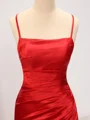 Sheath Spaghetti Straps Pleated Sweep Train Silk Like Satin Dress