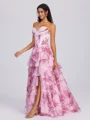 A-line Sweetheart Cascading Ruffles Sweep Train Corset Dress