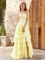 A-line Sweetheart Cascading Ruffles Sweep Train Chiffon Corset Dress