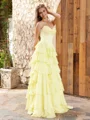 A-line Sweetheart Cascading Ruffles Sweep Train Chiffon Corset Dress