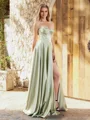 A-line Sweetheart Pleated Floor-Length Silk Like Satin Corset Dress