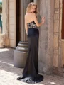 Sheath Straight Appliques Lace Sweep Train Silk Like Satin Dress