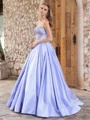 Ball-Gown Sweetheart Rhinestone Sweep Train Satin Corset Dress