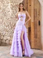 Sheath Sweetheart Cascading Ruffles Sweep Train Tulle Dress