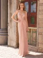 Sheath V-neck Pleated Floor-Length Dress