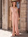 Sheath V-neck Pleated Floor-Length Dress