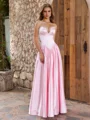 A-line Sweetheart Beading Floor-Length Silk Like Satin Dress