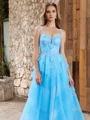 A-line Straps Appliques Lace Sweep Train Tulle Dress