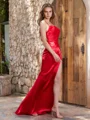 Sheath Spaghetti Straps Pleated Sweep Train Silk Like Satin Dress