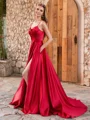 A-line Spaghetti Straps Sweep Train Silk Like Satin Dress