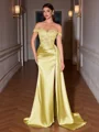 Sheath Off-the-Shoulder Appliques Lace Sweep Train Silk Like Satin Corset Evening Dress
