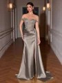 Sheath Off-the-Shoulder Appliques Lace Sweep Train Silk Like Satin Corset Evening Dress