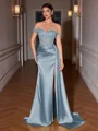 Sheath Off-the-Shoulder Appliques Lace Sweep Train Silk Like Satin Corset Evening Dress