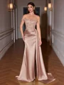 Sheath Off-the-Shoulder Appliques Lace Sweep Train Silk Like Satin Corset Evening Dress