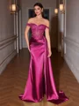 Sheath Off-the-Shoulder Appliques Lace Sweep Train Silk Like Satin Corset Evening Dress