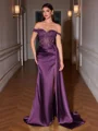 Sheath Off-the-Shoulder Appliques Lace Sweep Train Silk Like Satin Corset Evening Dress