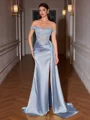 Sheath Off-the-Shoulder Appliques Lace Sweep Train Silk Like Satin Corset Evening Dress