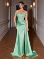 Sheath Off-the-Shoulder Appliques Lace Sweep Train Silk Like Satin Corset Evening Dress