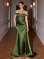 Sheath Off-the-Shoulder Appliques Lace Sweep Train Silk Like Satin Corset Evening Dress