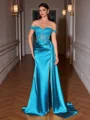 Sheath Off-the-Shoulder Appliques Lace Sweep Train Silk Like Satin Corset Evening Dress