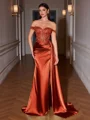 Sheath Off-the-Shoulder Appliques Lace Sweep Train Silk Like Satin Corset Evening Dress