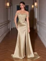 Sheath Off-the-Shoulder Appliques Lace Sweep Train Silk Like Satin Corset Evening Dress