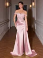 Sheath Off-the-Shoulder Appliques Lace Sweep Train Silk Like Satin Corset Evening Dress