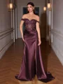 Sheath Off-the-Shoulder Appliques Lace Sweep Train Silk Like Satin Corset Evening Dress