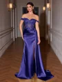 Sheath Off-the-Shoulder Appliques Lace Sweep Train Silk Like Satin Corset Evening Dress
