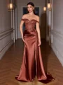 Sheath Off-the-Shoulder Appliques Lace Sweep Train Silk Like Satin Corset Evening Dress