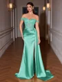 Sheath Off-the-Shoulder Appliques Lace Sweep Train Silk Like Satin Corset Evening Dress