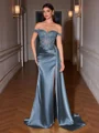 Sheath Off-the-Shoulder Appliques Lace Sweep Train Silk Like Satin Corset Evening Dress
