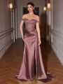 Sheath Off-the-Shoulder Appliques Lace Sweep Train Silk Like Satin Corset Evening Dress