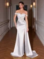 Sheath Off-the-Shoulder Appliques Lace Sweep Train Silk Like Satin Corset Evening Dress
