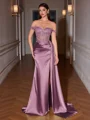 Sheath Off-the-Shoulder Appliques Lace Sweep Train Silk Like Satin Corset Evening Dress