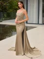Sheath Spaghetti Straps Rhinestone Sweep Train Corset Evening Dress