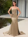 Sheath Spaghetti Straps Rhinestone Sweep Train Corset Evening Dress