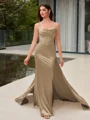 Sheath Spaghetti Straps Rhinestone Sweep Train Corset Evening Dress