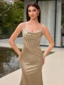 Sheath Spaghetti Straps Rhinestone Sweep Train Corset Evening Dress