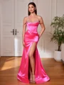 Sheath Off-the-Shoulder Rhinestone Sweep Train Corset Evening Dress