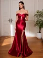 Sheath Off-the-Shoulder Pleated Court Train Corset Evening Dress