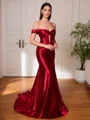 Sheath Off-the-Shoulder Pleated Court Train Corset Evening Dress