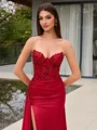 Sheath Sweetheart Appliques Lace Sweep Train Corset Evening Dress