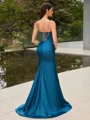 Sheath V-neck Rhinestone Sweep Train Corset Evening Dress