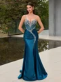 Sheath V-neck Rhinestone Sweep Train Corset Evening Dress